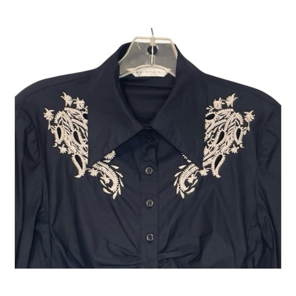 Max Studio Black Embroidered Shirt size M - Picture 4 of 12
